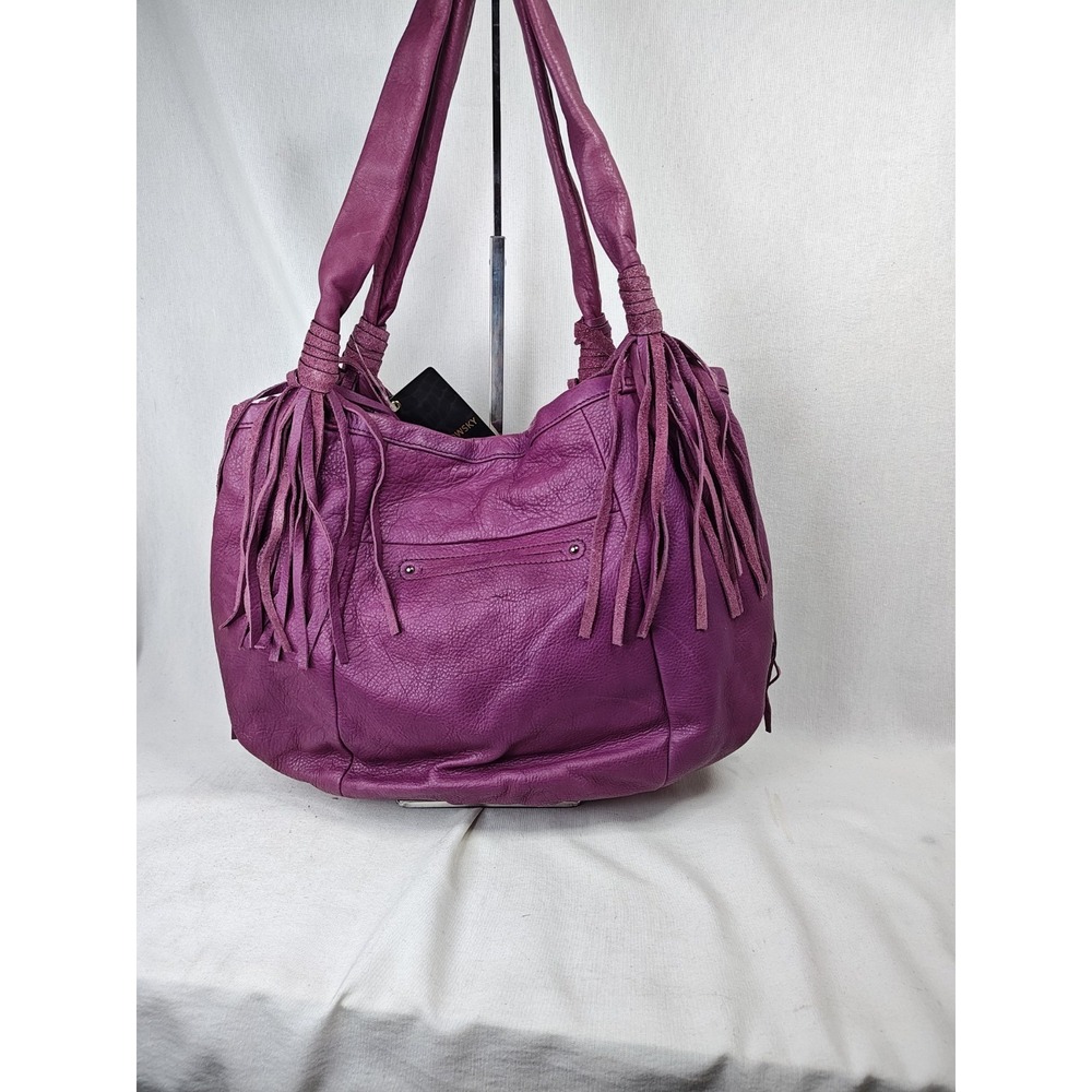 B. Makowsky Cabernet Purple Leather Fringe Tote Bag Hobo Purse NWT A212792 - Picture 10 of 16